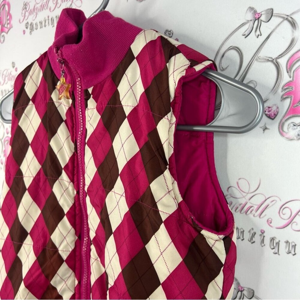 La SENZA girl vest vintage y2k diamond Pink and Brown white star Argyle Zip-Up - Picture 4 of 9